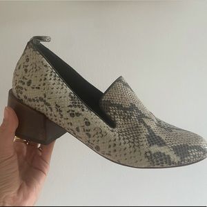Mari Guidicelli Snakeskin Heeled Loafers or Mules